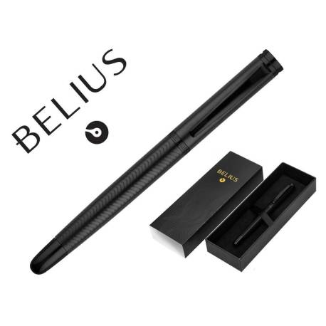 PLUMA MARCA BELIUS NEPTUNO ALUMINIO TEXTURA WAVY COLOR AZUL MARINO TINTA AZUL CAJA DE DISEÑO
