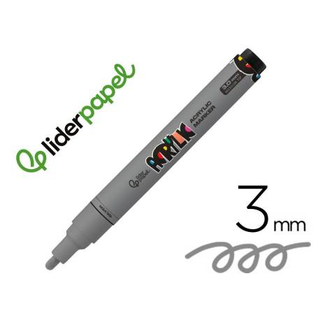 ROTULADOR LIDERPAPEL ACRYLIC BASE AGUA TODO TIPO DE SUPERFICIE PUNTA REDONDA 3 MM PLATA