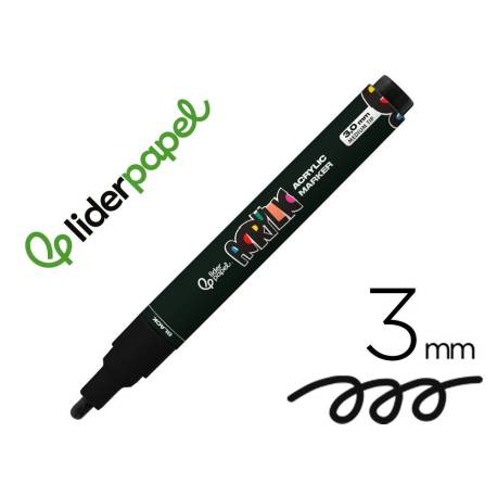ROTULADOR LIDERPAPEL ACRYLIC BASE AGUA TODO TIPO DE SUPERFICIE PUNTA REDONDA 3 MM NEGRO