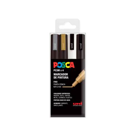 ROTULADOR UNI POSCA PC-3M/4C MARCADOR DE PINTURA PUNTA CONICA 0,9-1,3 MM GSWB ESTUCHE DE 4 UNIDADES