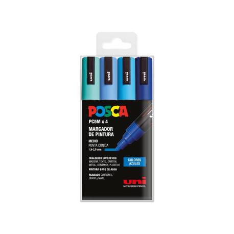 ROTULADOR UNI POSCA PC-5M/4C ESTUCHE DE 4 UNIDADES COLORES AZULES SURTIDOS