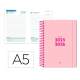 AGENDA ESCOLAR LIDERPAPEL 25-26 ESPIRAL BASIC ROSA DIA PAGINA A5 BILINGÜE PAPEL FSC 70 GR