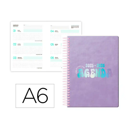 AGENDA ESCOLAR LIDERPAPEL 25-26 ESPIRAL KYMOLOS DIA PAGINA A6 BILINGÜE PAPEL FSC 80 GR