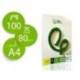 PAPEL LIDERPAPEL A4 80G/M2 RECICLADO LISO PAQUETE DE 100 HOJAS