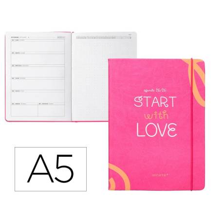 AGENDA ESCOLAR ANTARTIK 25-26 ENCUADERNADA GO! SIMIL PIEL FUCSIA SEMANA VISTA A5 BILINGÜE PAPEL FSC 80 GR