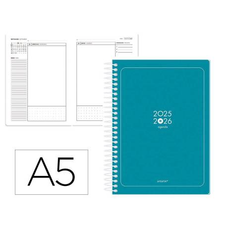 AGENDA ESCOLAR ANTARTIK 25-26 ESPIRAL ESSENTIALS AZUL OSCURO DIA PAGINA A5 BILINGÜE PAPEL FSC 80 GR