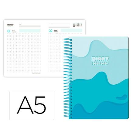 AGENDA ESCOLAR LIDERPAPEL 25-26 ESPIRAL MELTING AZUL DIA PAGINA A5 BILINGÜE PAPEL FSC 80 GR