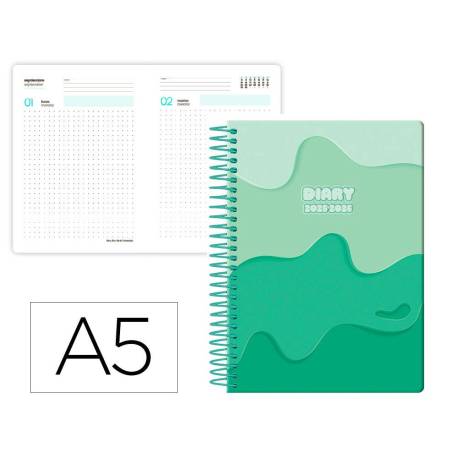 AGENDA ESCOLAR LIDERPAPEL 25-26 ESPIRAL MELTING VERDE DIA PAGINA A5 BILINGÜE PAPEL FSC 80 GR