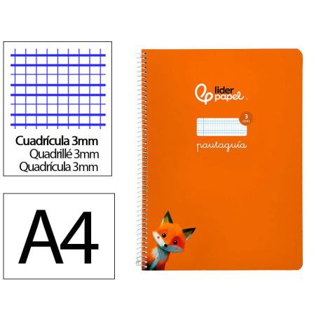 CUADERNO ESPIRAL LIDERPAPEL DI N A4 PAUTAGUIA TAPA BLANDA 80H 75 GR CUADRO PAUTADO 3MM COLOR NARANJA