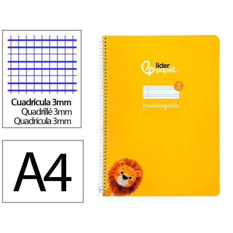 CUADERNO ESPIRAL LIDERPAPEL DI N A4 PAUTAGUIA TAPA BLANDA 80H 75 GR CUADRO PAUTADO 3MM COLOR AMARILLO