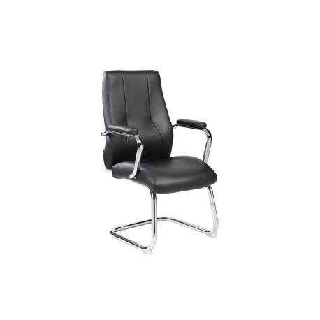 SILLA ROCADA CONFIDENTE BRAZOS FIJOS ESTRUCTURA CROMADA ASIENTO Y RESPALDO TAPIZADO SIMILPIEL NEGRO