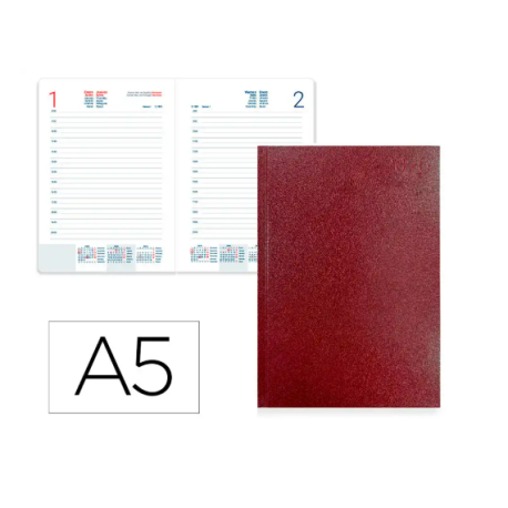 AGENDA ENCUADERNADA LIDERPAPEL CORFU 150X210 MM 2026 DIA PAGINA ROJO PAPEL 60 GR