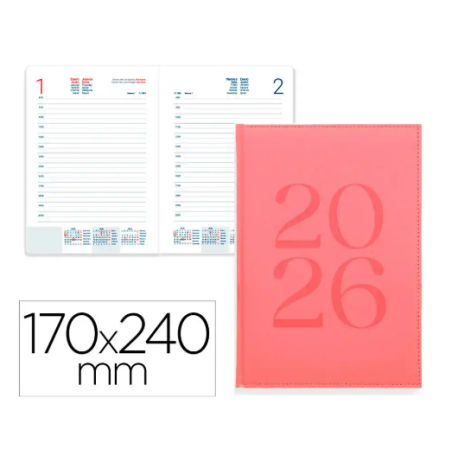 AGENDA ENCUADERNADA LIDERPAPEL CRETA 170X240 MM 2026 DIA PAGINA PINK PAPEL 70 GR
