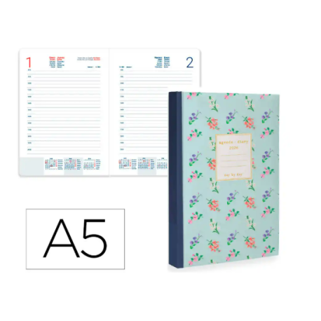 AGENDA ENCUADERNADA LIDERPAPEL NOMI A5 2026 DIA PAGINA AZUL PAPEL 70 GR FSC
