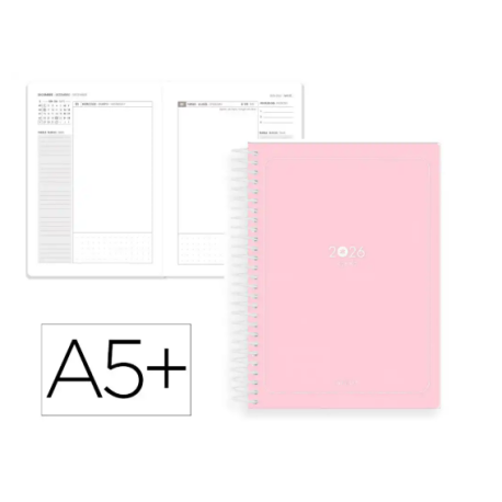 AGENDA ESPIRAL ANTARTIK ESSENTIALS A5+ 2026 DÍA PÁGINA ROSA PAPEL 80G FSC