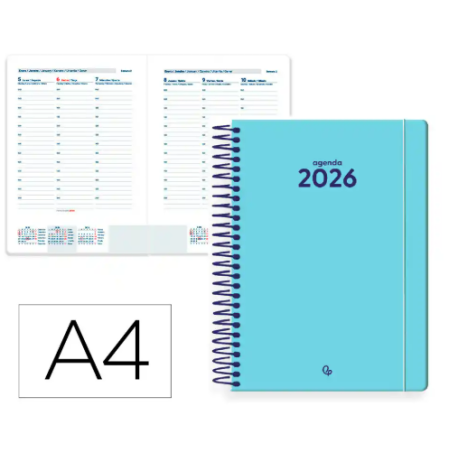 AGENDA ESPIRAL LIDERPAPEL CLASSIC A4 2026 SEMANA VISTA AZUL CLARO 1 PAPEL 70 GR FSC
