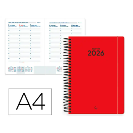 AGENDA ESPIRAL LIDERPAPEL CLASSIC A4 2026 SEMANA VISTA ROJO PAPEL 70 GR FSC