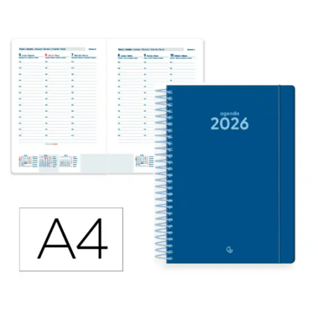 AGENDA ESPIRAL LIDERPAPEL CLASSIC A4 2026 SEMANA VISTA AZUL OSCURO PAPEL 70 GR FSC