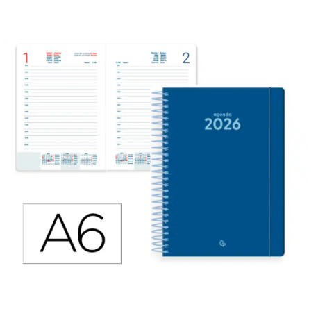 AGENDA ESPIRAL LIDERPAPEL CLASSIC A6 2026 DIA PAGINA AZUL OSCURO PAPEL 70 GR FSC