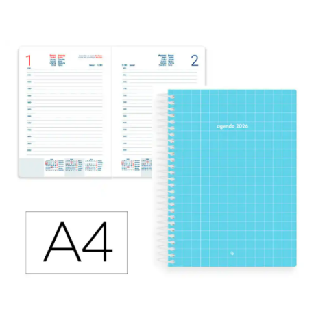 AGENDA ESPIRAL LIDERPAPEL GAZI A4 2026 DIA PAGINA AZUL CLARO PAPEL 70 GR FSC