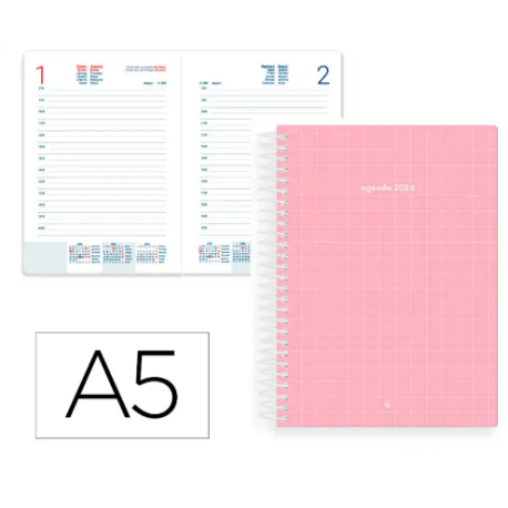 AGENDA ESPIRAL LIDERPAPEL GAZI A5 2026 DIA PAGINA ROSA PAPEL 70 GR FSC