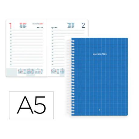 AGENDA ESPIRAL LIDERPAPEL GAZI A5 2026 DIA PAGINA AZUL OSCURO PAPEL 70 GR FSC