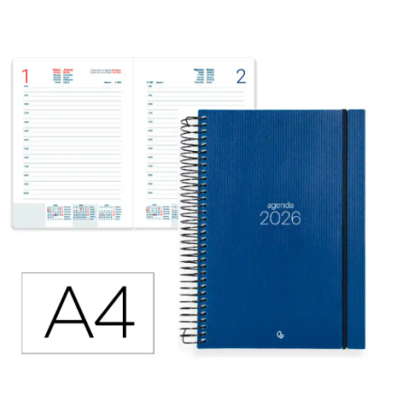 AGENDA ESPIRAL LIDERPAPEL OLBIA A4 2026 DIA PAGINA AZUL PAPEL 60 GR FSC