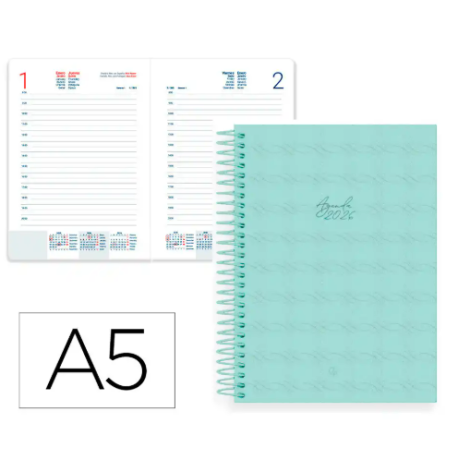 AGENDA ESPIRAL LIDERPAPEL PERISSA A5 2026 DIA PAGINA VERDE PAPEL 80 GR FSC