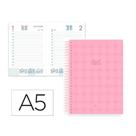 AGENDA ESPIRAL LIDERPAPEL PERISSA A5 2026 DIA PAGINA ROSA PAPEL 80 GR FSC