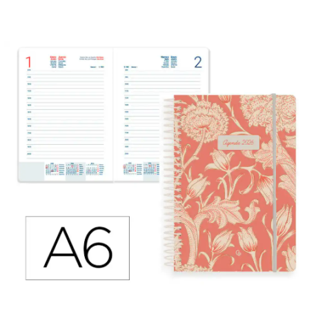 AGENDA ESPIRAL LIDERPAPEL SANTORINI A6 2026 DIA PAGINA ROJO PAPEL 60 GR FSC
