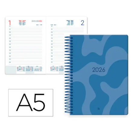 AGENDA ESPIRAL LIDERPAPEL SYROS 150X210 MM 2026 DIA PAGINA AZUL PAPEL 60 GR FSC
