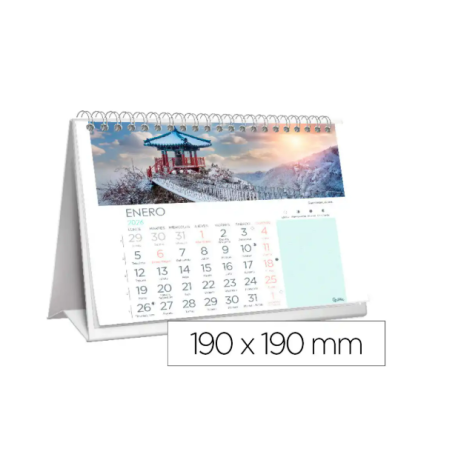 CALENDARIO ESPIRAL TRIANGULAR LIDERPAPEL DE SOBREMESA IMAGENES CIUDADES 2026 19X19 CM PAPEL 128 GR CON PEGATINAS
