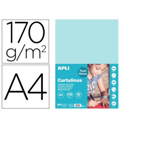 CARTULINA APLI DIN A4 170G/M2 AZUL CLARO PAQUETE DE 50 HOJAS