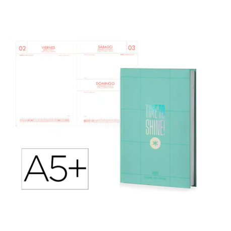 AGENDA ENCUADERNADA ANTARTIK TIME TO SHINE A5+ 2026 DÍA PÁGINA VERDE PAPEL 80G FSC
