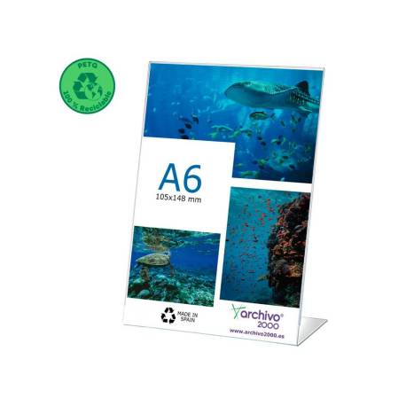 EXPOSITOR SOBREMESA ARCHIVO 2000 PETG FLEXIBLE EN FORMA DE L DIN A6 VERTICAL 45X105X150 MM
