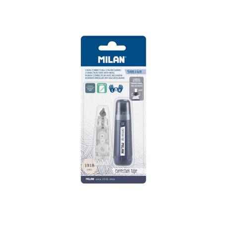 CINTA CORRECTORA MILAN 5 MM X 6 M COLECCION 430 SINCE 1918 AZUL MARINO BLISTER DE 1 UNIDAD + 1 RECAMBIO