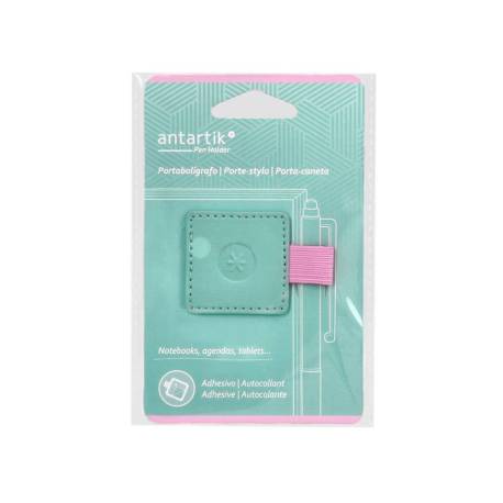 PORTABOLIGRAFO AUTOADHESIVO ANTARTIK PARA CUADERNO NOTE CON ELASTICO HASTA 15 MM GROSOR 80 MM TURQUESA Y ROSA