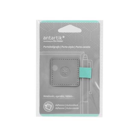 PORTABOLIGRAFO AUTOADHESIVO ANTARTIK PARA CUADERNO NOTE CON ELASTICO HASTA 15 MM GROSOR 80 MM GRIS Y TURQUESA