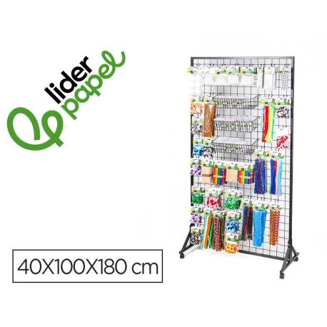 EXPOSITOR LIDERPAPEL METALICO PARA PRODUCTOS DE MANUALIDADES CON 373 UNIDADES SURTIDAS 40 GANCHOS Y 3 BANDEJAS