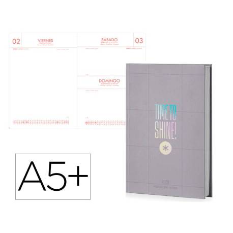 AGENDA ENCUADERNADA ANTARTIK TIME TO SHINE A5+ 2026 DÍA PÁGINA GRIS PAPEL 80G FSC