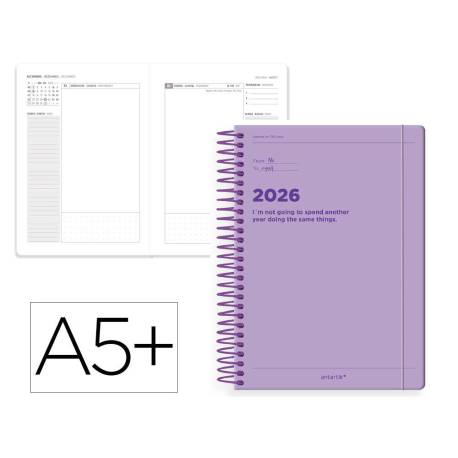 AGENDA ESPIRAL ANTARTIK MANIFEST A5+ 2026 DÍA PÁGINA MORADO PAPEL 80G FSC