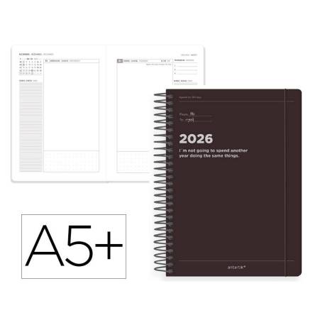 AGENDA ESPIRAL ANTARTIK MANIFEST A5+ 2026 DÍA PÁGINA NEGRO PAPEL 80G FSC