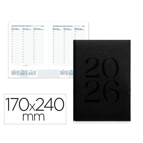 AGENDA ENCUADERNADA LIDERPAPEL CRETA 170X240 MM 2026 SEMANA VISTA NEGRO PAPEL 70 GR