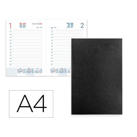 AGENDA ENCUADERNADA LIDERPAPEL CORFU A4 2026 DIA PAGINA NEGRO PAPEL 60 GR