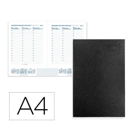 AGENDA ENCUADERNADA LIDERPAPEL CORFU A4 2026 SEMANA VISTA NEGRO PAPEL 60 GR