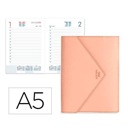 AGENDA ENCUADERNADA LIDERPAPEL PSARA A5 2026 DIA PAGINA ROSA NUDE PAPEL 70 FSC