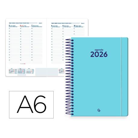 AGENDA ESPIRAL LIDERPAPEL CLASSIC A6 2026 SEMANA VISTA AZUL CLARO PAPEL 70 GR FSC