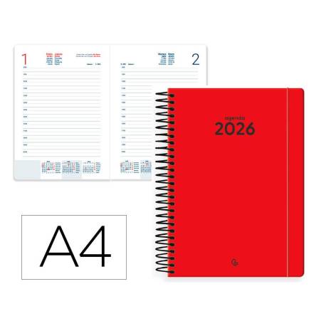 AGENDA ESPIRAL LIDERPAPEL CLASSIC A4 2026 DIA PAGINA ROJO PAPEL 70 GR FSC