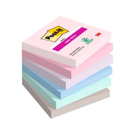 BLOC DE NOTAS ADHESIVAS QUITA Y PON POST IT SUPER STICKY SOULFUL 100% PEFC 76X76 MM PACK DE 6 BLOCS COLORES