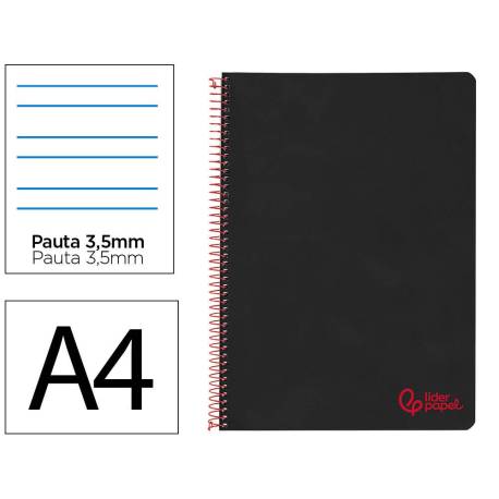 CUADERNO ESPIRAL LIDERPAPEL A4 WONDER TAPA PLASTICO 80H 90GR PAUTA ANCHA 3,5MM CON MARGEN COLOR NEGRO